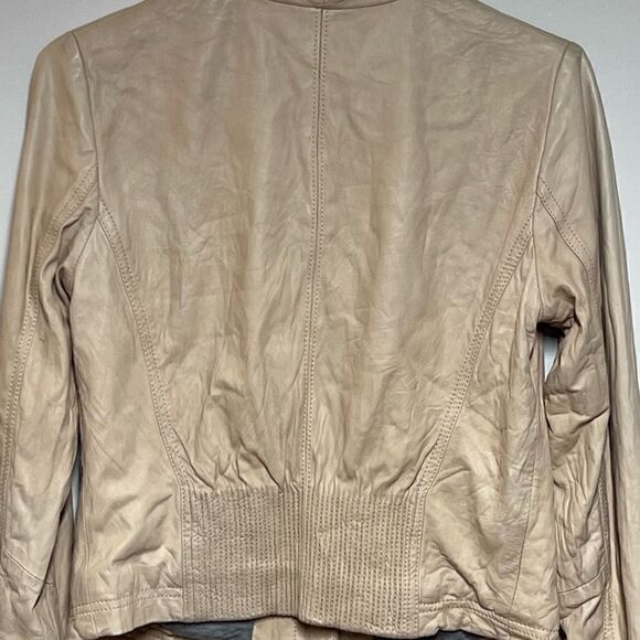 Theory Lavella Lambskin Leather Sand Beige Crop Jacket Sz Womens 4 - Picture 5 of 12